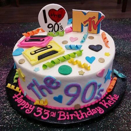 90s Cake Ideas Birthday Parties, 90 Theme Birthday Cake, 90s Party Cake Ideas, Back To The 90s Birthday Cake, 90 Theme Cake Ideas, 90s Theme Party Cake, 30th Birthday Cake 90s Theme, 90s Inspired Cake, 90s Themed 30th Birthday Party Cake