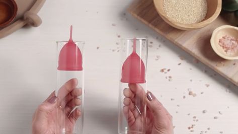 Menstrual Cups 101 - How to Insert A Menstrual Cup How To Insert A Menstrual Cup, Menstrual Cup Benefits, Menstrual Cup Folds, Period Stuff, Diva Cup, Period Cup, Visual Puns, Menstrual Cups, Moon Time