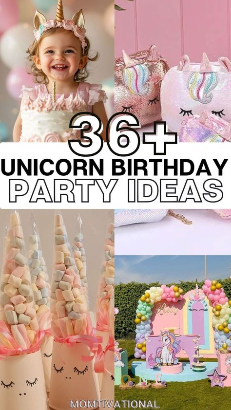 Looking for magical unicorn birthday party ideas? Check out 36+ creative ways to bring your unicorn party to life with fun games, colorful decorations, and delicious unicorn-themed snacks. #UnicornParty Unicorn Birthday Party Decorations Decor, Unicorn Birthday Party Ideas Decoration, Unicorn Birthday Party Ideas Diy, Unicorn Birthday Party Food, Diy Unicorn Birthday Party, Magical Unicorn Birthday Party, Unicorn Birthday Party Cake, Birthday Movie Night, Unicorn Birthday Party Ideas