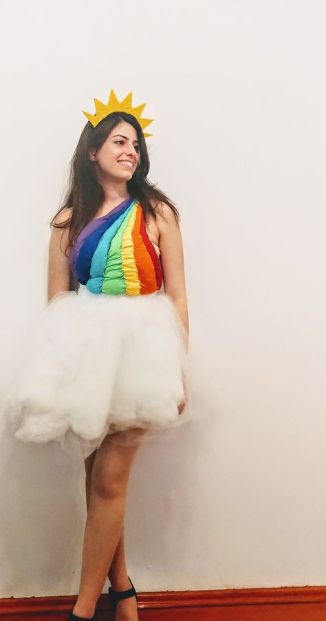 Rainbow Spirit Day, Reading Rainbow Costume, Carnival Party Ideas For Adults, Pride Costume Ideas, Rainbow Costume Women, Rainbow Costume Kids, Diy Rainbow Costume, Rainbow Bright Costume, Rainbow Costume Diy