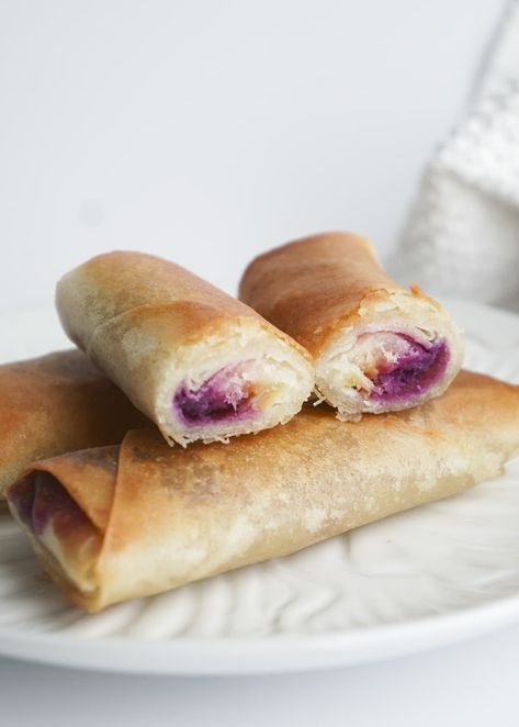 Ube Turon Ube Turon, Filipino Turon, Turon Recipe, Turin, Twist, Dessert, Purple, Quick Saves