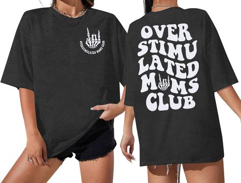 PRICES MAY VARY. Material: Women’s oversized overstimulated moms club T-shirt funny letter-printed back top is made of soft material cotton blend, friendly to your skin.Loose fit women's/teen/girl holiday t-shirt. Feature: Cute smiley face graphic tee shirts for women, funny Mother's Day gift shirt, Mama Comfort Colors T-Shirt plus size blouse, cool moms club cheer mom short sleeve tops.This mom life tee cute retro clothe will make you more attractive, and more fashionable. Occasion: Overstimula Overstimulated Mom Shirt, Overstimulated Moms Club Shirt, Overstimulated Mom, Godmother Shirts, Mom T Shirts, Mom Graphic Tees, Girl Holiday, Oversized Tee Shirt, Creative Shirts