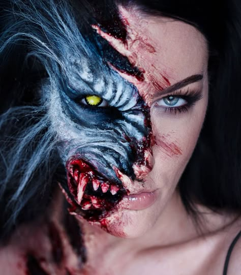 25 Werewolf Makeup Ideas: Easy Tutorials for Men and Women This Halloween Werewolf Halloween Makeup, Haunt Actor, 30 Days Of Halloween, Skin Walkers, Sfx Halloween Makeup, Facepainting Halloween, Werewolf Makeup, Facepaint Halloween, Sfx Makeup Ideas