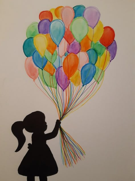 Ballon Drawings, Ballon Painting, Ballon Drawing, Fingerprint Art Kids, Fb Pic, Poetic Paintings, Drawing Pictures For Kids, Collage Photo Frame Design, Drawing Themes