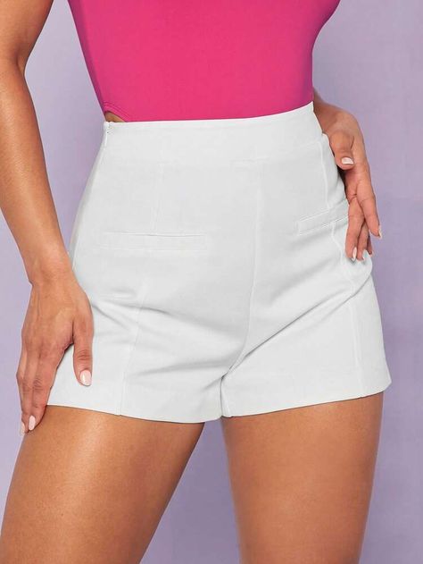 SHEIN BAE Solid High Waist Shorts | SHEIN USA Blazer E Short, Eras Outfits, Spring Shorts, White Corset, Vest Blazer, Women Shorts, High Waist Shorts, Blazer And Shorts, White Casual