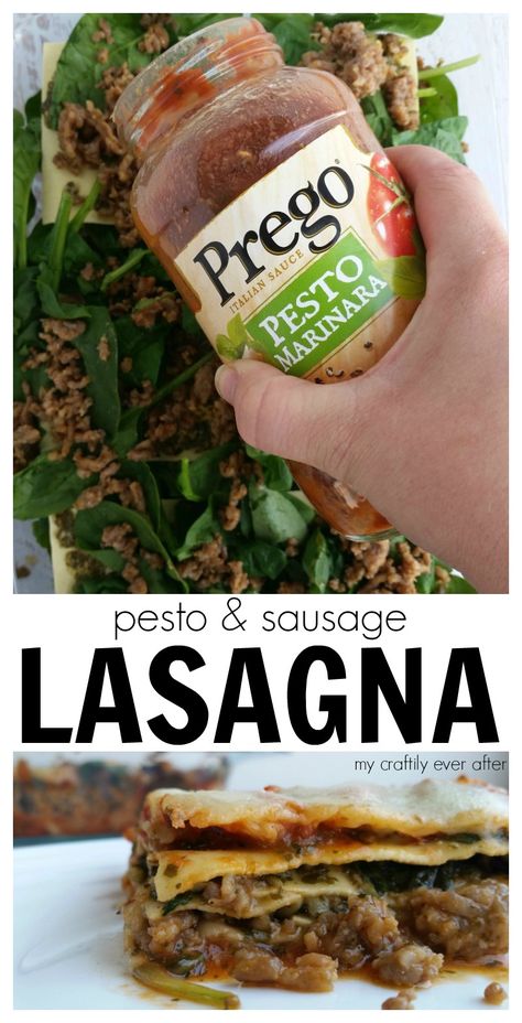 Pesto Sausage Lasagna, Pesto And Sausage Lasagna, Pesto Sausage, Prego Sauce, Pesto Lasagna, Sausage Lasagna, Ways To Cook Chicken, Low Cal Recipes, Pasta Pasta