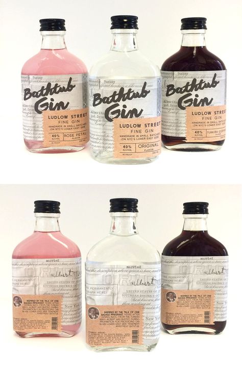 Ludlow Street Fine Gin - designer's inspiration came from grandfather who was arrested during prohibition for making gin in his Lower East Side tenement bathtub Pretty Bathtub, Making Gin, Gin Alcohol, Gin Design, Bathtub Gin, How To Make Gin, Packaging Bottle, Gin Brands, Drinks Packaging Design