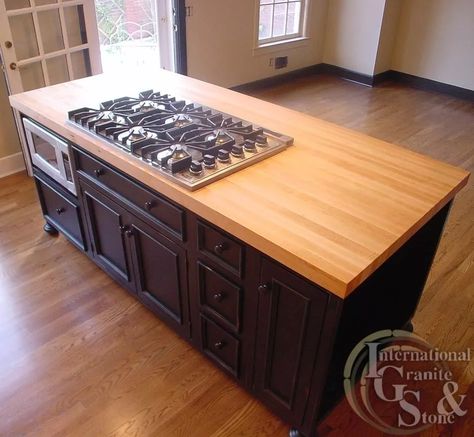 Slide In Stove, Wood Countertops Kitchen Island, Island With Cooktop, Kitchen Island With Cooktop, Kitchen Island With Stove, Island With Stove, Island Cooktop, Kitchen Decor Styles, Kitchen 2023