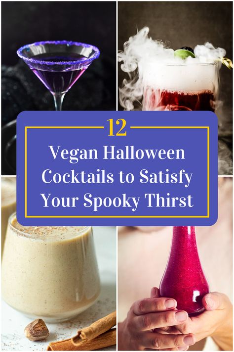 Collage of 4 vegan halloween cocktails. Vegan Halloween Cocktails, Halloween Themed Cocktails, Cocktails For Halloween, Vegan Halloween Desserts, Easy Halloween Cocktails, Gluten Free Halloween Food, Vegan Halloween Food, Vegan Cocktails, Halloween Cocktail Party