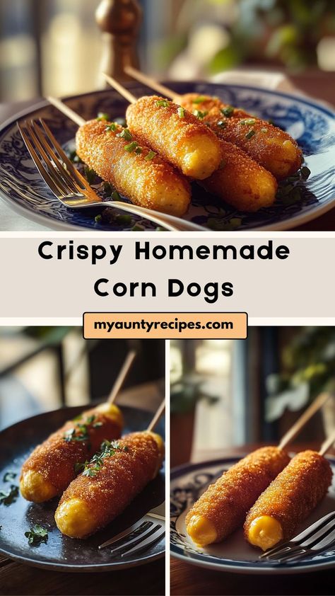 Enjoy the nostalgic taste of our Tasty Crispy Homemade Corn Dogs! These delicious treats feature hot dogs coated in a sweet cornmeal batter, then fried to golden perfection. Perfect for fairs, parties, or a fun family dinner, they’re easy to make and sure to impress. Serve with mustard or ketchup for dipping, and enjoy this classic favorite that’s always a hit! Homemade Corn Dogs, Homemade Hot Dogs, Homemade Corndogs, Dogs At Home, Family Meal Prep, Corndog Recipe, Corn Dogs, Fun Family, Ketchup