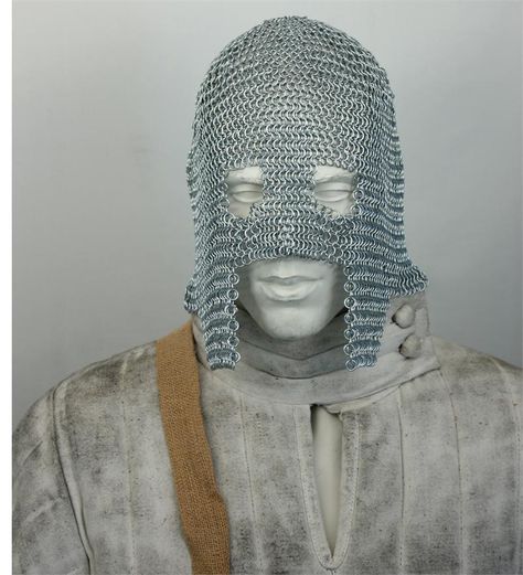 Chainmail Executioners Mask/Hood.  Whether you are a singing executioner or just want to present an imposing presence our chainmail mask is the perfect thing.  Our mask is made of mail links in a historically accurate fashion. #medievalknights17gaugesteelbuttedchainmailmask Chainmail Balaclava, Executioner Mask, Medieval Executioner, Chainmail Hood, Armor Core, Chainmail Patterns, Armor Dress, Armor Clothing, Paper Clothes