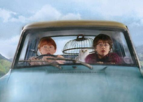 Harry Potter Humor, Rupert Grint Ron Weasley, Harry Potter Car, Film Harry Potter, Ron And Harry, Ford Anglia, Harry Potter Scene, Bellatrix Lestrange, Chamber Of Secrets