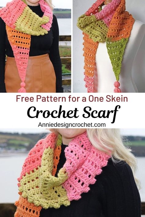 Orange Spice – One Skein Crochet Scarf – Free Pattern – Annie Design Crochet One Skein Crochet Scarf, Caron Cake Crochet Patterns, Crochet Scarf Free Pattern, Caron Cakes Crochet, Caron Cakes Patterns, Crochet One Skein, Scarf Free Pattern, Simple Scarf Crochet Pattern, One Skein Crochet