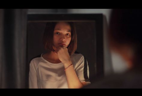 #moviestill #cinematography Mirror Cinematography, Mirror Horror, Film Lookbook, Trans Film, Dark Apartment, Cinematic Shots, Video Inspiration, Lonely Girl, Ad Fashion