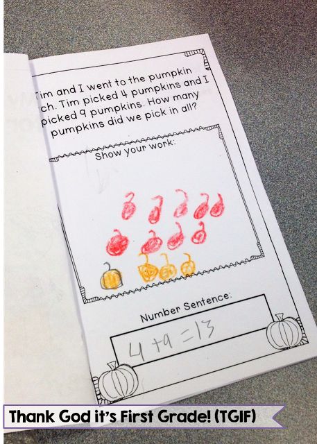 First Grade Story Problems, October 1st Grade Activities, Story Problems First Grade, Math Story Problems, Math Journal, Fall Math, Daily 3, Algebraic Thinking, Math Number Sense