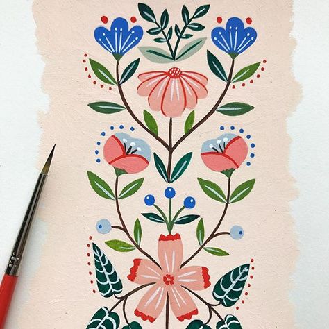 Flora Waycott Illustration, Flora Waycott, Flow Magazine, Surface Patterns, Gouache Art, Scandinavian Folk Art, Work In Progress, Surface Pattern, Watercolour Painting