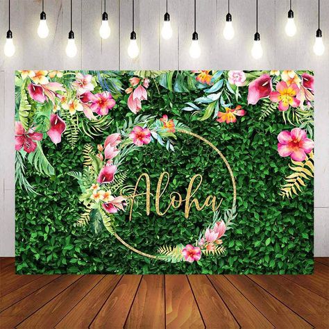 Luau Photo Backdrop, Summer Birthday Party Decorations, Luau Ideas, Birthday Photo Background, Oval Pool, Green Grass Background, Party Backdrops, Hawaii Party, Luau Birthday