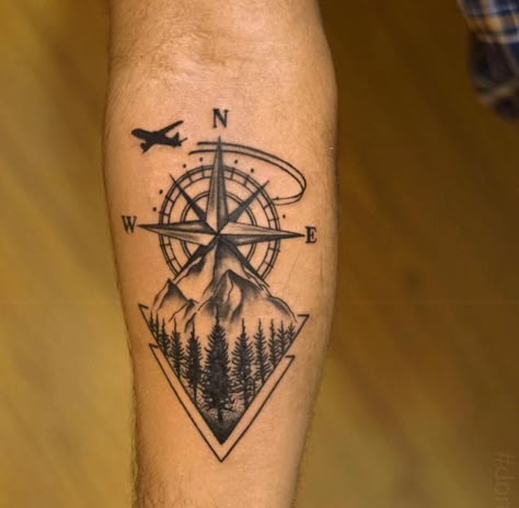 Travel Tatoos Ideas Men, Runway Tattoo Airplane, Compass Tattoo Design Stencil, Compass Tattoos For Guys, Aviation Tattoos For Men, Animal Tattoos For Men Forearm, Tattoos For Men On Arm, Aviation Tattoos, Compas Tattoo