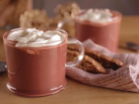 Get Bobby Flay's Red Velvet Hot Chocolate with Marshmallow Whipped Cream Recipe from Food Network Marshmallow Whipped Cream, Alcoholic Hot Chocolate, Spiked Hot Chocolate Recipe, Hot Chocolate With Cream, Chocolate Drink Recipes, Red Velvet Hot Chocolate, Chef Bobby Flay, Whipped Cream Recipe, Spiked Hot Chocolate