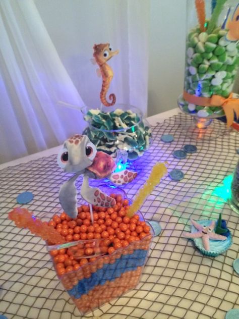 Finding Nemo Candy Table Finding Nemo Candy Table, Nemo Baby Shower, Finding Nemo Baby, Finding Dory Birthday Party, Dory Birthday Party, Finding Dory Party, Nemo Baby, Pixar Party, Finding Dory Birthday