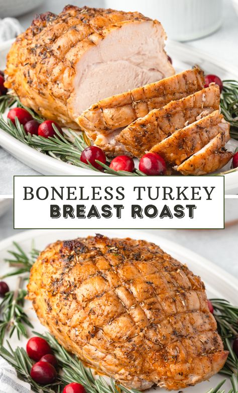 Looking for a quick and easy turkey option that’s perfect for a small Thanksgiving meal or cozy Christmas dinner? This boneless roasted turkey breast cooks up in just 1 1/2 hours, giving you juicy, tender meat and crispy skin with minimal effort. It’s a great choice for smaller gatherings, bringing all the holiday flavor without the fuss of a whole turkey. Perfect for holiday meals that are simple, flavorful, and stress-free!