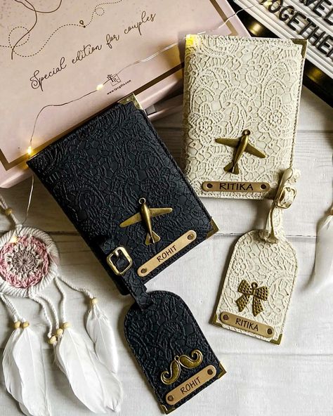 Are you in search of the perfect couple passport cover and luggage tag set? Look no further! Our Couple Passport Cover and Luggage Tag Set - Glided Grace Edition exudes style and sophistication. These are not just practical accessories; they're a statement of personalized elegance. Perfect for Gifting. DM to order today! #tpcgifts #giftset #travelset #giftideas #customgifts #personalizedgifts #passportcovers #luggagetags Couple Passport Cover, Couple Passport, Practical Accessories, The Perfect Couple, Travel Set, Perfect Couple, Passport Cover, Luggage Tag, Luggage Tags