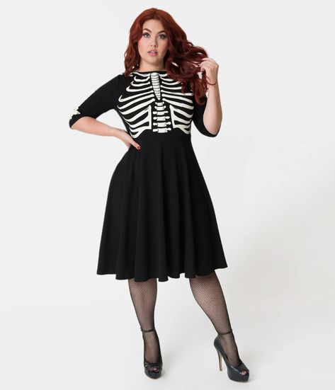 Fall Goth Outfits, Fall Goth, Skeleton Dress, Vintage Brand Clothing, Black Skeleton, Plus Size Halloween Costume, Goddess Costume, Vintage Plus Size, Skeleton Bones