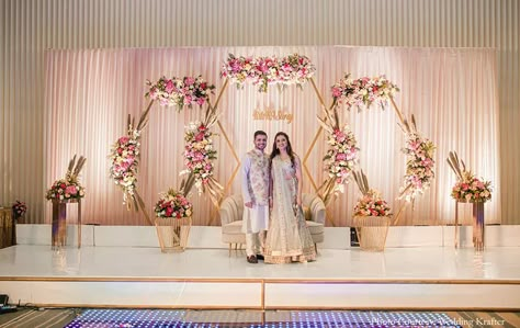 Ritika and Suraj | Mumbai Wedding | WeddingSutra New Wedding Stage Design, Stage Decoration For Marriage, Marriage Event Decoration, Small Wedding Stage Decorations, Small Indian Wedding Decor, Wedding Engagement Decorations, Wedding Name Board On Stage, Wedding Hall Stage Decoration, Banquet Stage Decorations