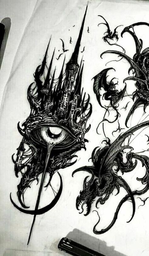 Tattoo Designs Dark Art, Dark Blackwork Tattoo Design Drawings, Tattoo Ideas Gothic Design, Dark Arm Tattoos For Women, Melancholic Tattoo, Dark Stomach Tattoos, Cruel Tattoo, Dark Image Tattoo, Hamstring Tattoo Women