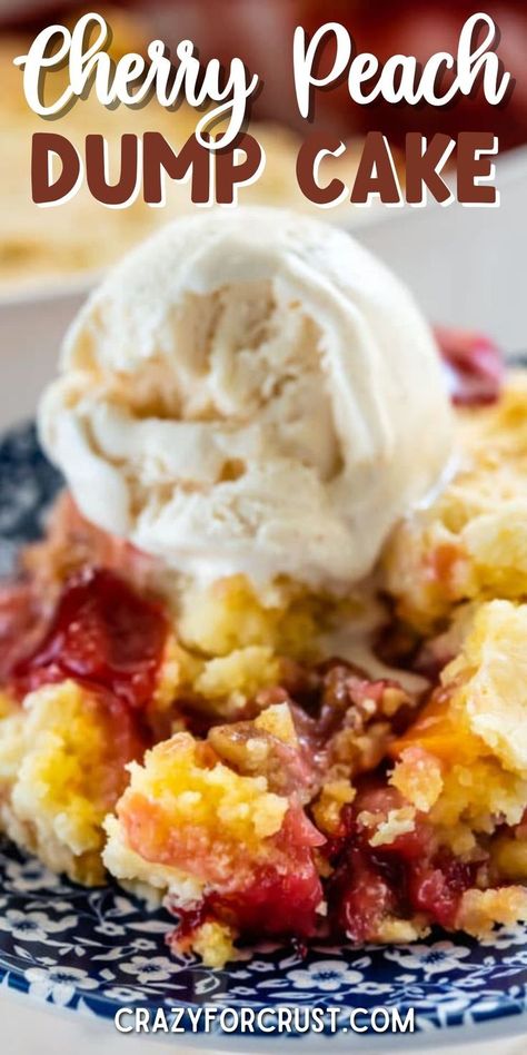 Cherry Peach Dump Cake: an easy peach cobbler with cherry pie filling! Dump cakes are, quite possibly, the easiest potluck recipe ever, which means you need this recipe in your life. Who doesn’t love easy recipes? Cobbler Recipes Easy, Cherry Dump Cake, Peach Dump Cake, Dessert Hacks, Vegetarian Cake, Cobbler Recipe, Low Carb Sweets, Desserts For A Crowd, Dump Cake Recipes