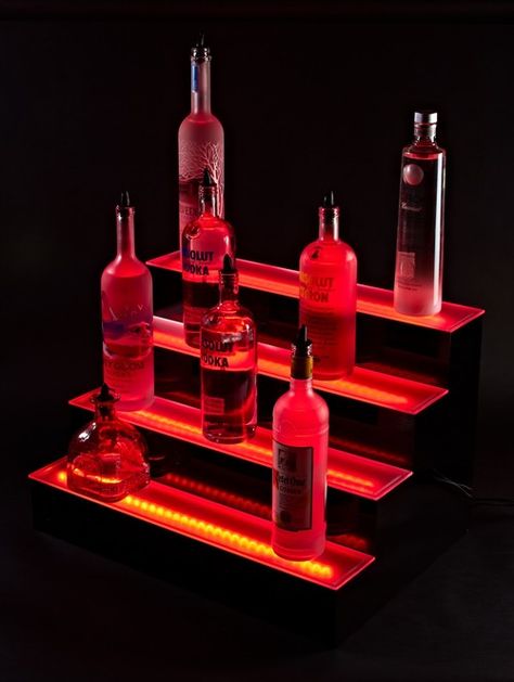 4 Tier LED Lighted Liquor Bottle Display Shelf Liquor Shelves, Liquor Bottle Display, Liquor Display, Liquor Shelf, Shelves Display, Bar Shelves, Commercial Bar, Bar Shelf, Bar Storage