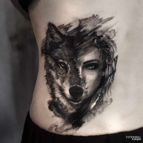 Half Woman Half Wolf Tattoo, Half Wolf Half Woman Tattoo, Wolf Face Tattoo, Tattoo Planning, Wolf Face, Wolf Tattoo, Face Tattoo, Woman Face, Tattoos For Women