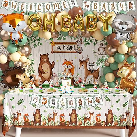 Fox Gender Reveal Party, Woodland Photo Backdrop, Hedgehog Baby Shower Ideas, Woodland Animals Baby Shower Theme, Woodland Gender Reveal, Woodland Baby Shower Backdrop, Neutral Gender Reveal Party, Woodland Decorations, Neutral Gender Reveal