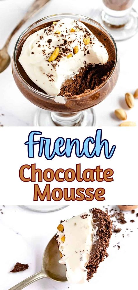 This is a recipe for traditional French chocolate mousse. It is dark, rich, sophisticated, and simply delicious, with no added sugar except for that in the chocolate you use. Classic Chocolate Mousse, Thick Chocolate Mousse Recipe, Chocolate Mousse Recipe Easy, French Chocolate Mousse Recipe, French Chocolate Mousse, Best Chocolate Mousse Recipe, Homemade Chocolate Mousse, Rich Chocolate Mousse, Mousse Recipes Easy