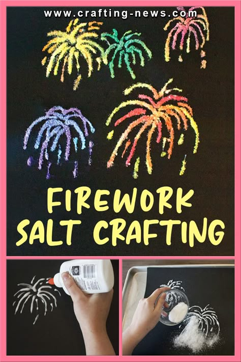 Firework Salt Crafting | Written Tutorial 1 Toddler Firework Craft, Eyfs Fireworks Activities, Bonfire Arts And Crafts, Firework Craft For Preschool, Fireworks Activities Eyfs, Firework Art Eyfs, Bonfire Night Art For Kids, Bonfire Night Crafts For Toddlers, Fireworks Eyfs Activities