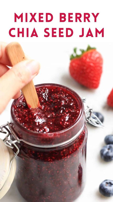 Thick, rich and sweet with the season's best berries, this mixed berry chia seed jam beats store-bought jam hands down. Plus, it's filled with chia seeds for extra fibre and nutrients! | dishbydish.net | how to make jam recipes | healthy jam | berry jam | chia jam recipes | vegan recipes | gluten free recipes | easy jam recipe #homemadejam #mixedberryjam Diy Jam, Healthy Jam, Chia Jam Recipe, Best Tuna Salad Recipe, Mixed Berry Jam, Recipes Strawberry, Easy Jam, Chia Seed Jam, Healthy Food Habits