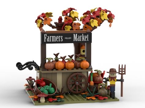 Fall Farmers Market from BrickLink Fall Farmers Market, Market Cart, Pumpkins For Sale, Farmers Market, Pumpkins, Farmer, Lego, Marketing, For Sale