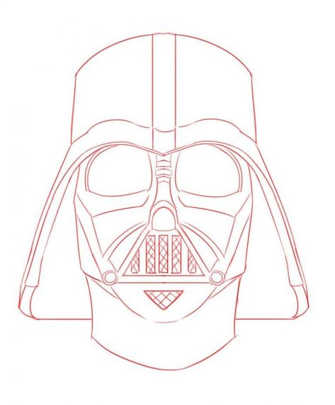 Darth Vader Line Drawing, Darth Vader Line Art, How To Draw Darth Vader, Darth Vader Outline, Darth Vader Helmet Drawing, Vader Drawing, Darth Vader Stencil, Darth Vader Helm, Darth Vader Drawing