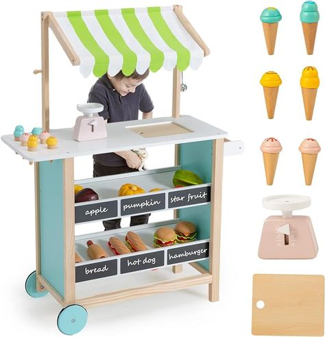 Kids Grocery Store, Pretend Play Grocery Store, Farmers Market Stand, Wooden Toy Shop, Kids Market, Toddler Kitchen, Vegetable Stand, Storing Fruit, Play Kitchen Accessories