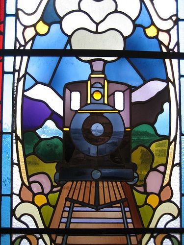 Stained glass - train #stainedglass #glassart Stained Glass Tattoo, Stained Glass Mosaic Art, Transom Window, Glass Mosaic Art, Art Of Glass, Stained Glass Diy, Steam Train, Art Stained, Stained Glass Designs