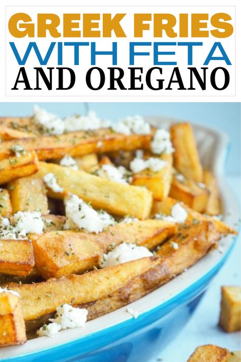 Greek Fries With Feta, Greek Feta Fries, Greek Street Food, French Frys, Vegetarian Greek Recipes, Greek Goodness, Greek Vegetables, Greek Fries, Greek Festival