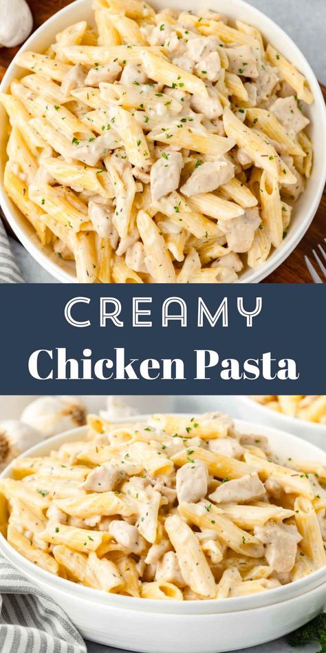 Creamy Chicken Pasta Cream Chicken Pasta Recipes, Creamy Chicken Pasta Casserole, Cheesy Chicken And Pasta, Chicken Pasta Recipes Without Heavy Cream, Chicken With Pasta Recipes Easy, Chicken Pasta Cream Sauce, Chicken Rigatoni Pasta Recipes, Cream Of Chicken Pasta, Chicken Helper Homemade