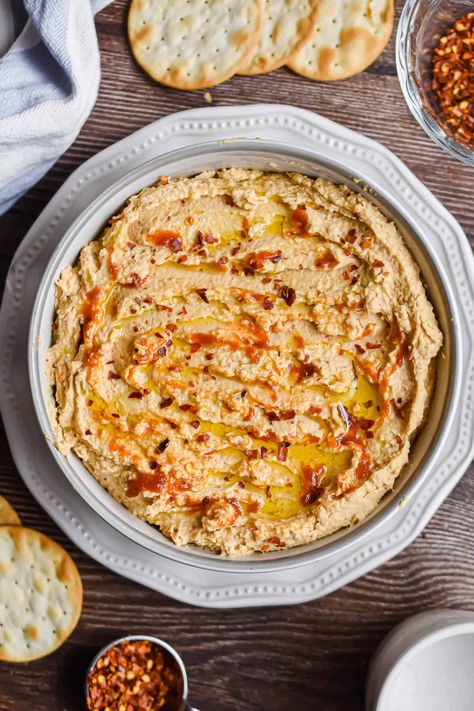 The Best Spicy Hummus! - Lynn's Way of Life Spicy Hummus Recipe, Healthy Dip Recipes, Spicy Hummus, Hummus Recipe Homemade, Meatless Main Dishes, Homemade Hummus, Hummus Recipe, Middle Eastern Recipes, Crowd Pleaser