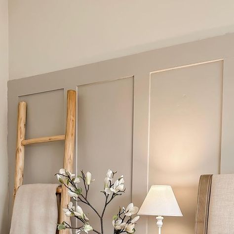 Bedroom Panelling Neutral, Egyptian Cotton Dulux Paint Bedroom, Egyptian Cotton Panelling, Egyptian Cotton Bedroom, Beige Panelling, Egyptian Cotton Paint, Bedroom Panelling, Room Panelling, Living Room Panelling