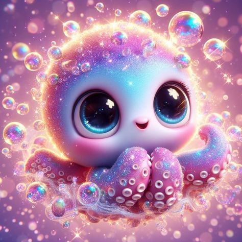 Kawaii Octopus, Hiasan Bilik Tidur, Mythical Creatures Fantasy, Octopus Design, Cute Octopus, Art Kawaii, Cute Animal Illustration, Relaxing Art, Cute Animal Clipart