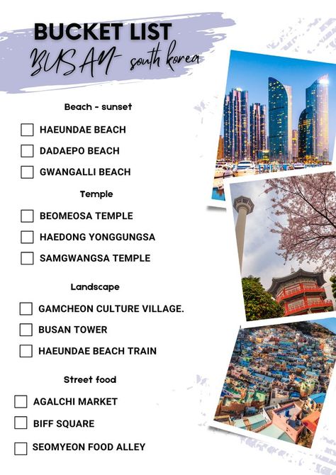 Busan - South Korea Bucket List 💫 Stay tuned and follow for more☘️ #southkorea #seoul #busan #bucketlist #travellist #destination #korea Korea Bucket List, South Korea Photography, Brochure Design Layouts, Korean Illustration, Seoul Korea Travel, Korea Wallpaper, Seoul Travel, Busan South Korea, South Korea Seoul