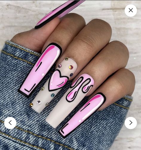 Press On Nails, Summer Nails, Nail Designs, Nail Art, Valentines, Nails, Pink, White, Black