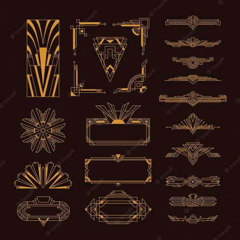 Premium Vector | Art deco golden elegant vintage style decorative elements frames templates set black background isolated vector illustration Art Deco Design Elements, Art Deco Vector, Art Deco Frames, Art Deco Elements, Frame Template, Motif Design, Key Design, Decorative Elements, Elements Of Art