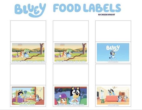 Bluey Party Food Labels Printable, Bluey Birthday Food Labels, Bluey Birthday Party Food Labels, Marceline Birthday, Bluey Party Food Labels, Bluey Food Labels, Bluey Party Food, Printable Bluey, Bluey Birthday Party