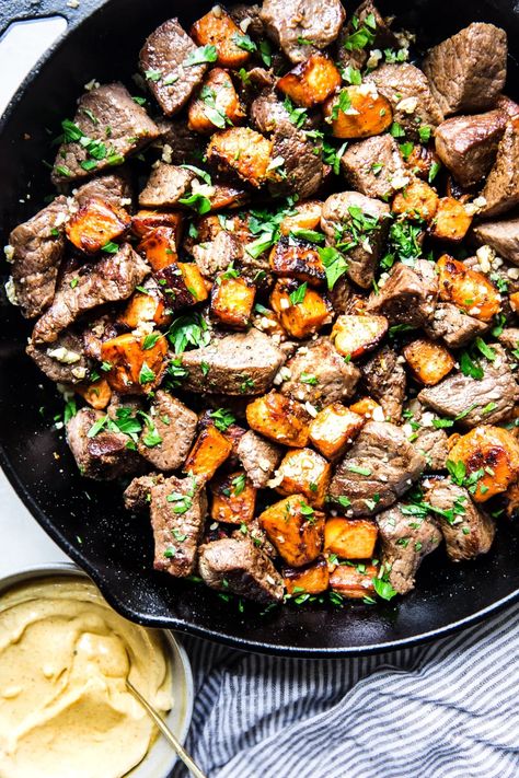 Steak Bites With Sweet Potatoes, Curry Aioli, Beautiful Recipes, Sweet Potatoe Bites, Modern Proper, Italian Sausage Soup, Crowd Pleasing Appetizers, One Pot Dinners, Potato Bites